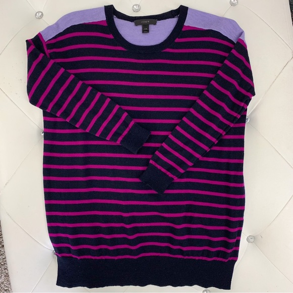 J. Crew Crew Neck 100% Merino Wool Pullover 3/4 Sleeve Striped Sweater XXS/XS/S - Picture 4 of 9